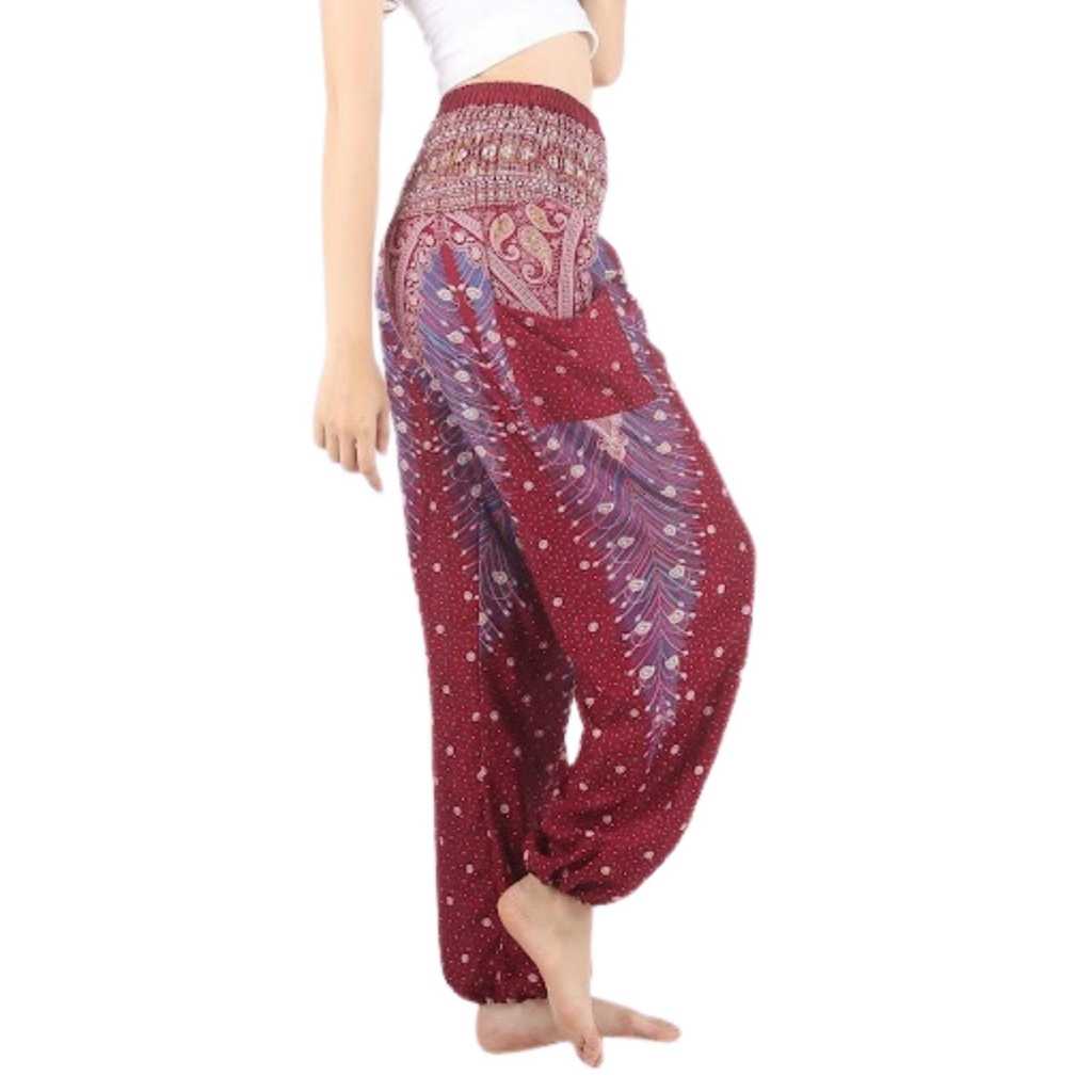 Boho Pants Peacock Red Harem Pants
