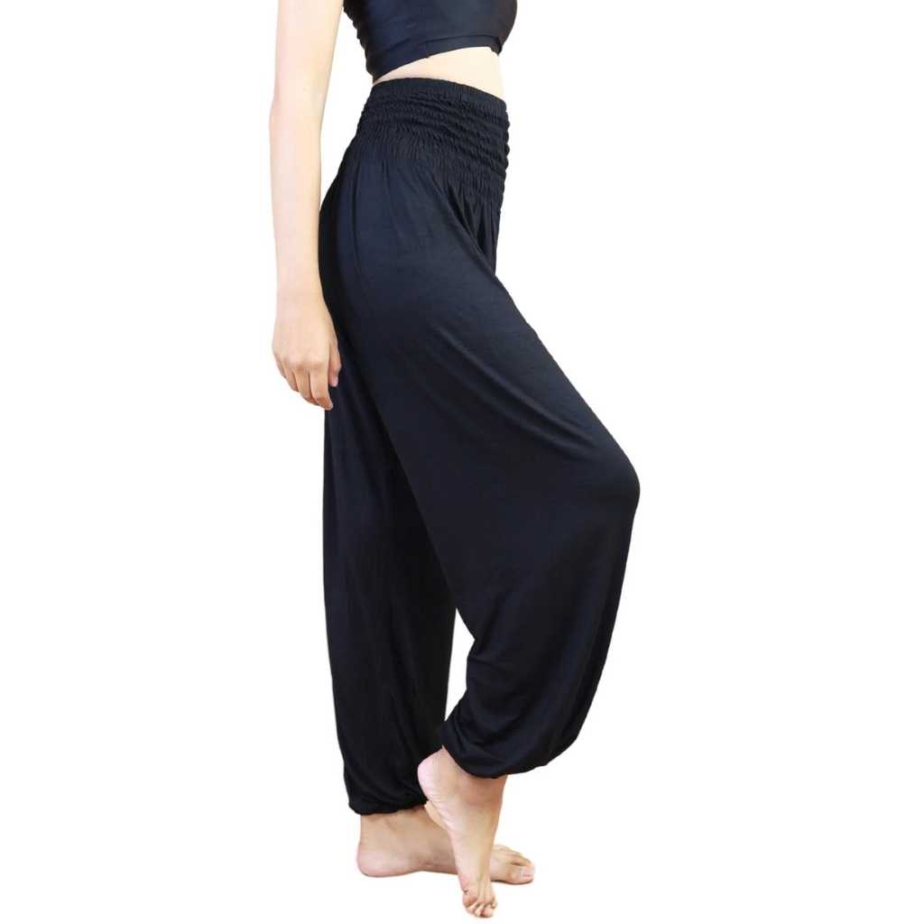 NATURAL BLACK THAI Yoga Pants Plain Harem Pants Comfy Elastic Waist Boho  Hippie Trousers Many Sizes Fit All Great Festival Pants 