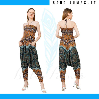 Blooming Navy Blue Loose Fit Drop Crotch Boho Jumpsuit