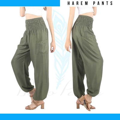 Boho Pants Solid Dark Green Yoga Pants