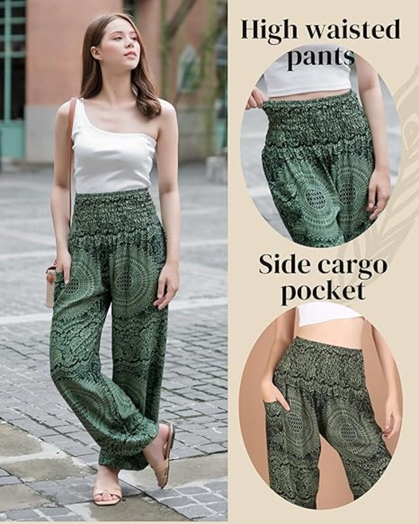 Boho Pants Mandala Green Yoga Pants