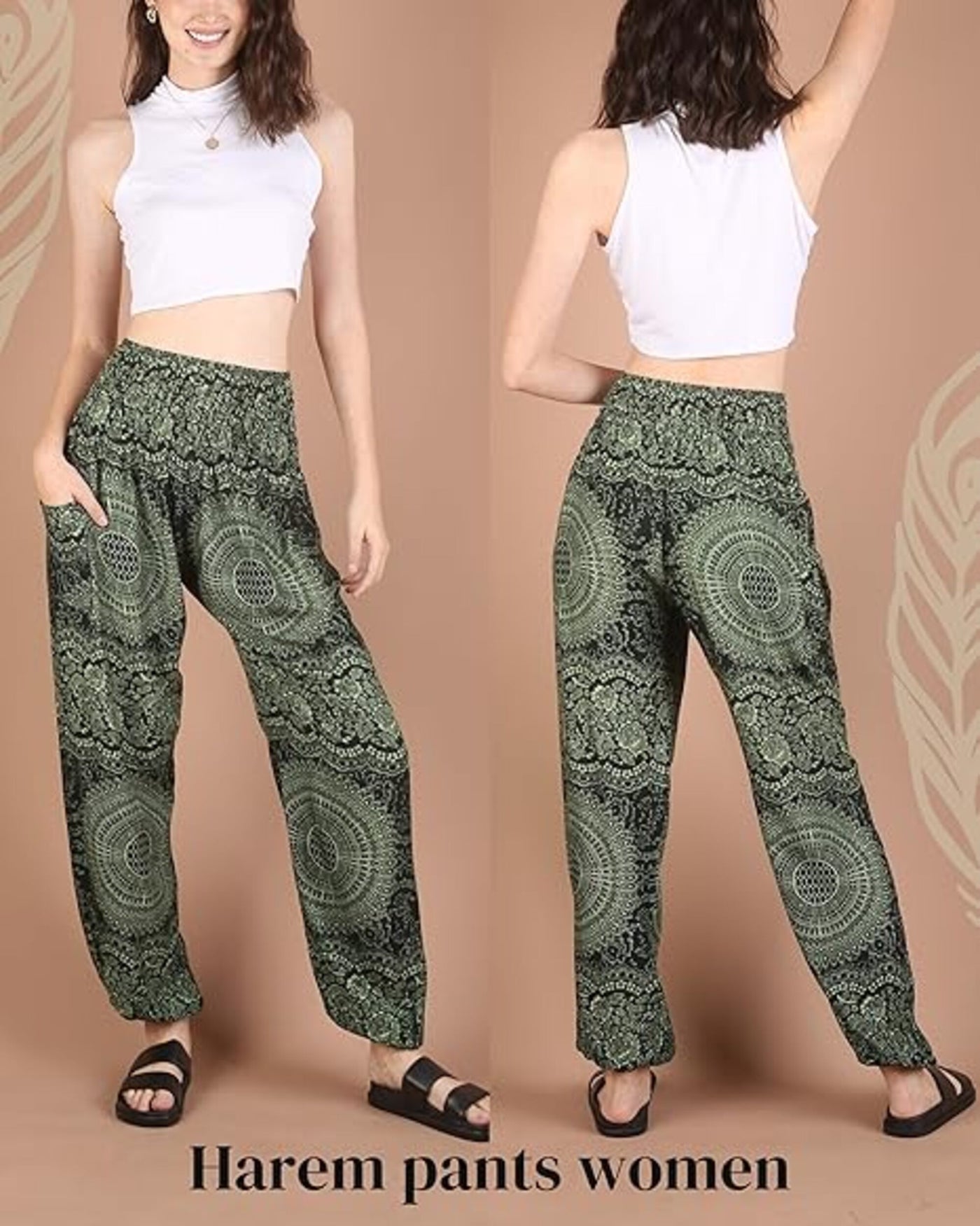 Boho Pants Mandala Green Yoga Pants