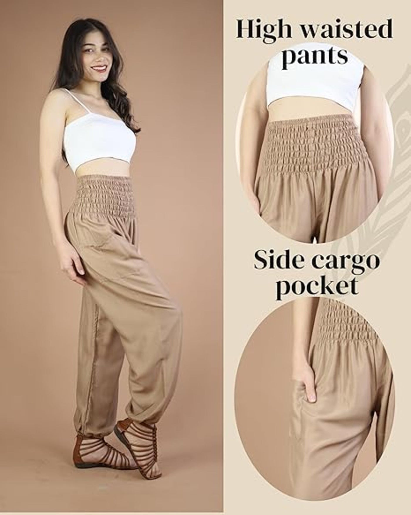 Boho Pants Solid Beige Yoga Pants
