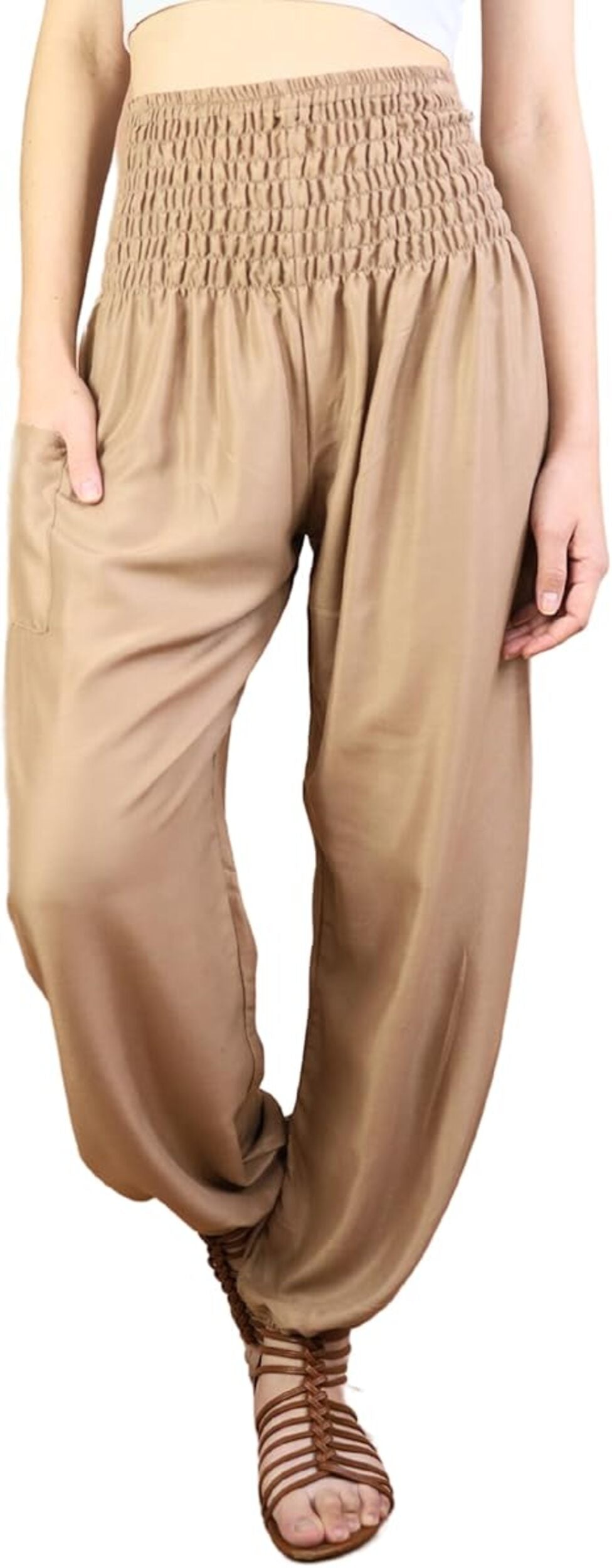 Boho Pants Solid Beige Yoga Pants