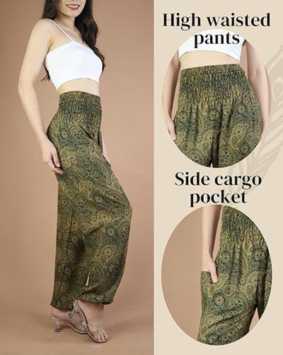 Boho Pants Paisley Dark Green Yoga Pants