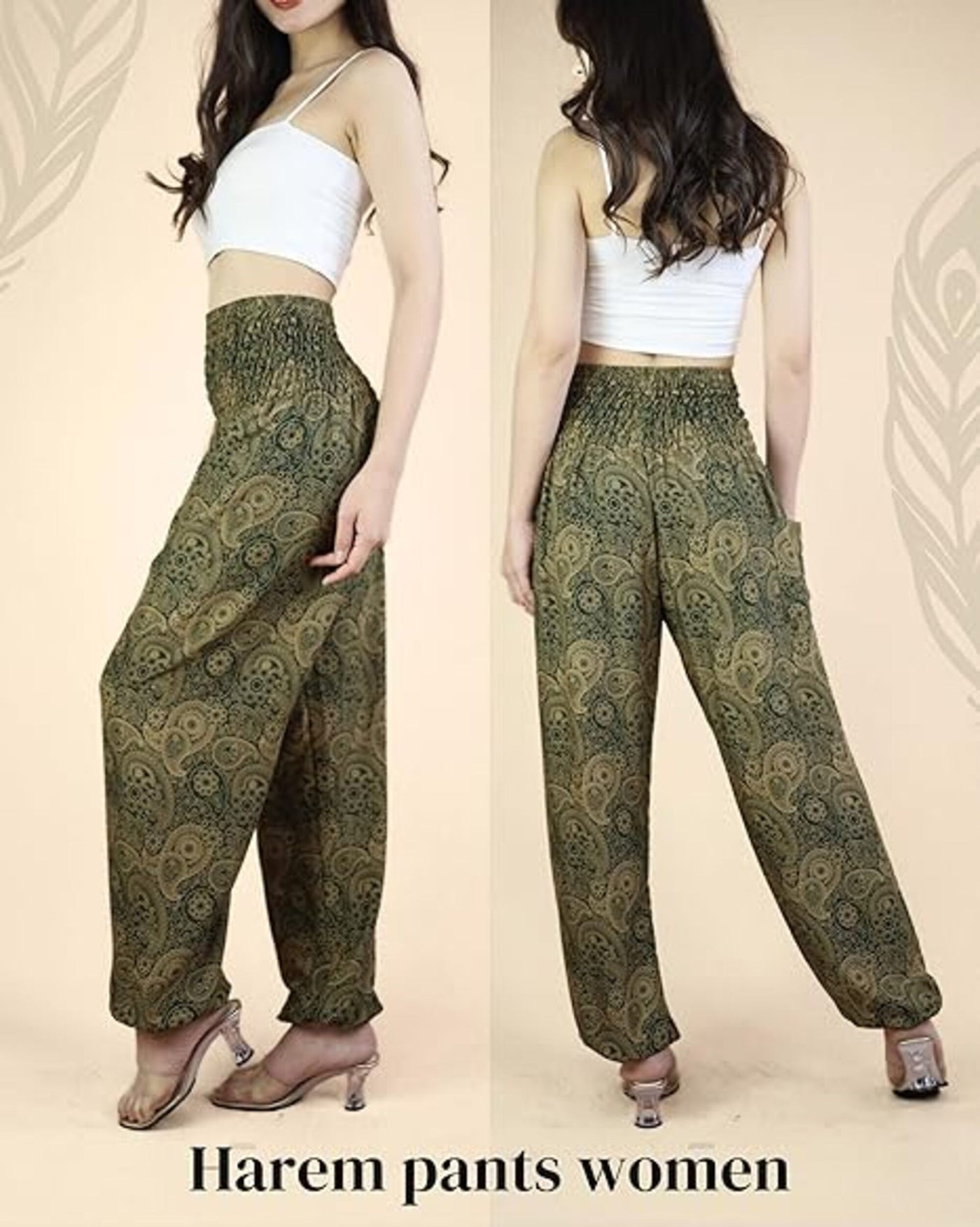 Boho Pants Paisley Dark Green Yoga Pants