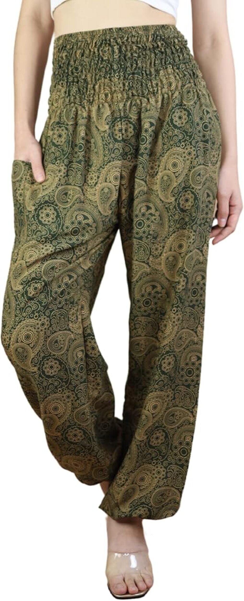 Boho Pants Paisley Dark Green Yoga Pants