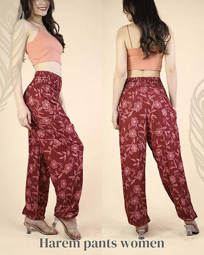 Boho Pants Flower Red Yoga Pants