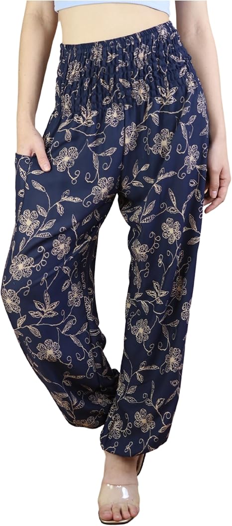 Boho Pants Flower Navy Yoga Pants