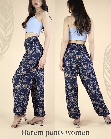 Boho Pants Flower Navy Yoga Pants
