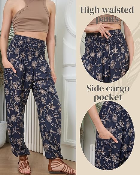 Boho Pants Flower Navy Yoga Pants