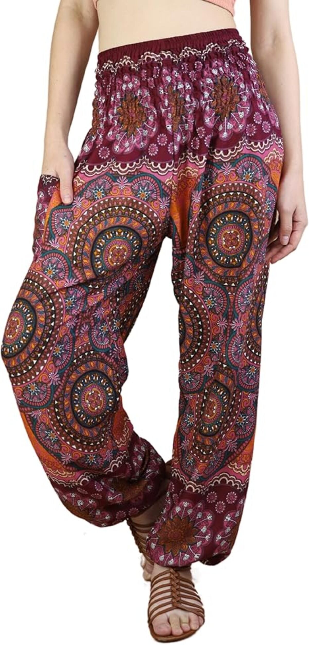 Boho Pants Chrysanthemum Red Yoga Pants