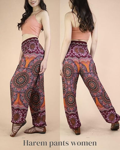Boho Pants Chrysanthemum Red Yoga Pants
