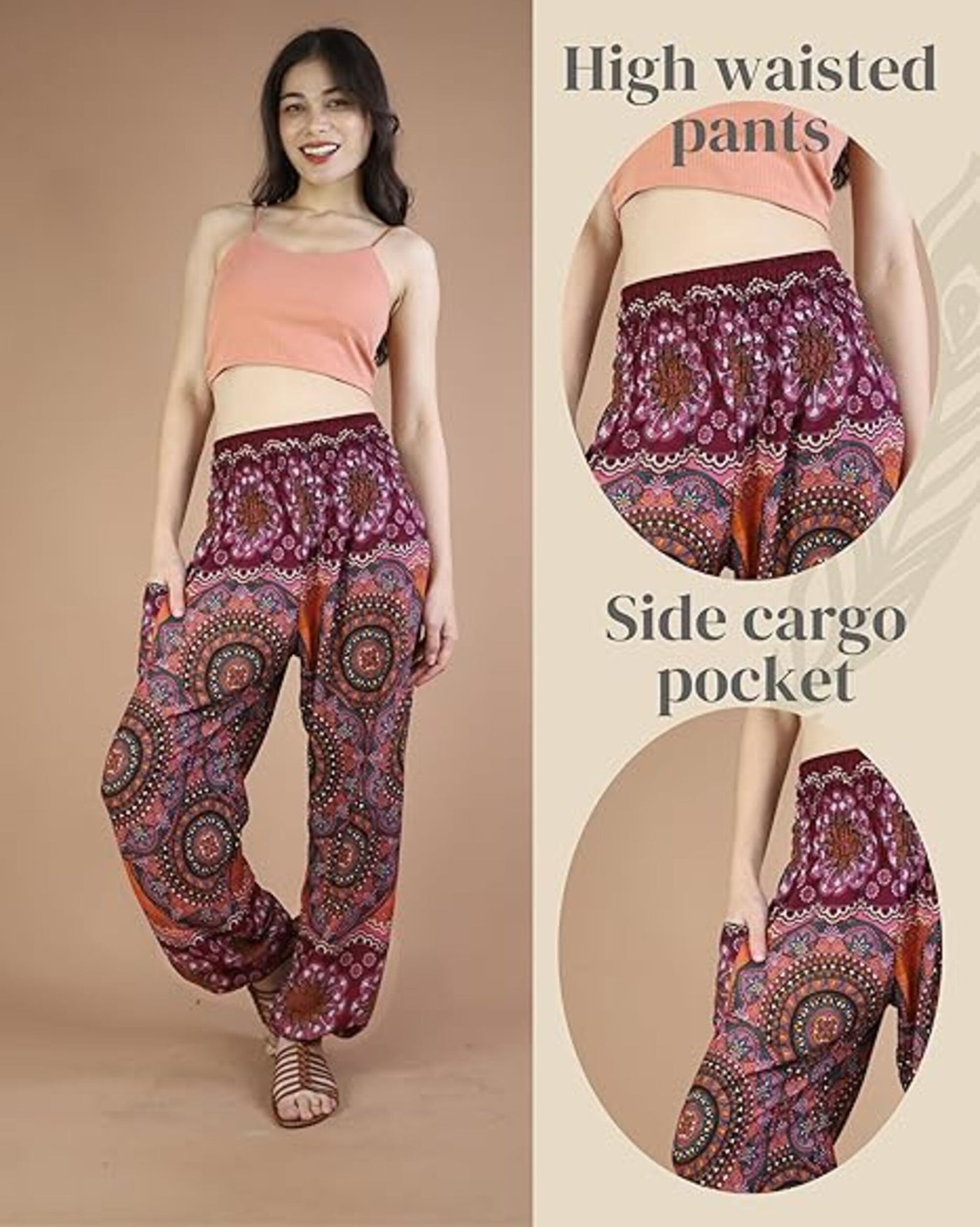 Boho Pants Chrysanthemum Red Yoga Pants