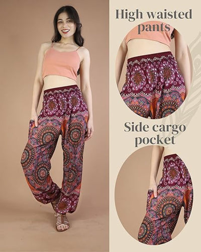 Boho Pants Chrysanthemum Red Yoga Pants