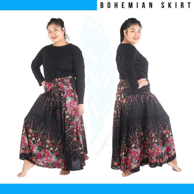 Flower Black Hippie Skirt