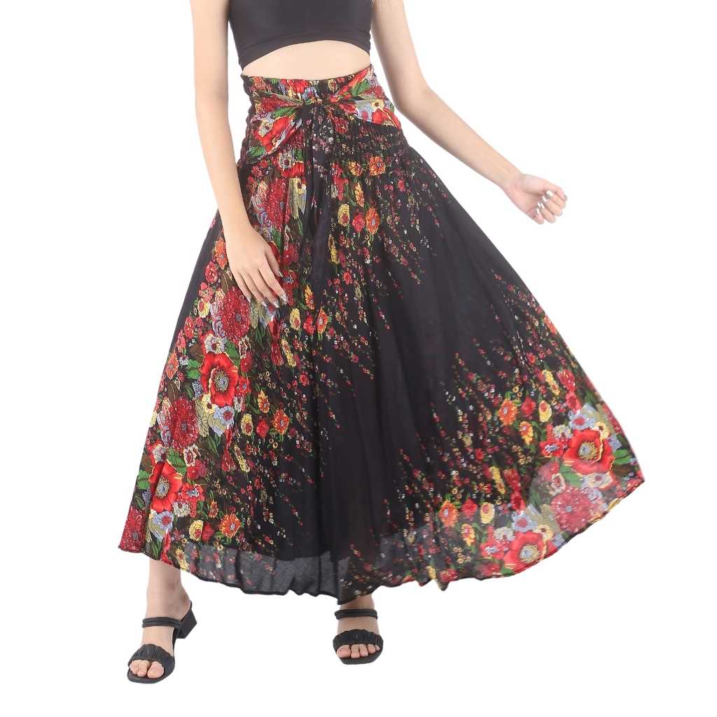 Flower Black Hippie Skirt