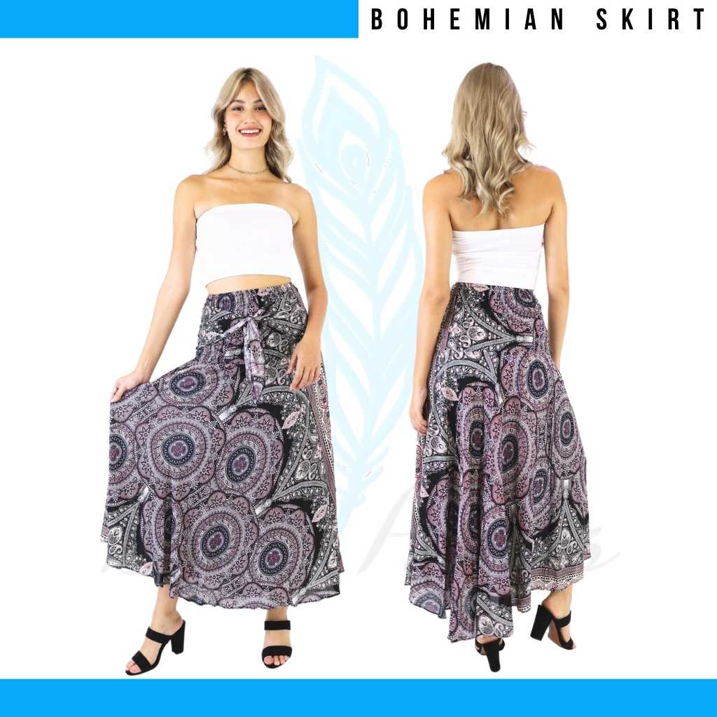 Rose Mandala Black Hippie Skirt
