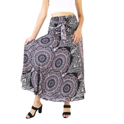 Rose Mandala Black Hippie Skirt